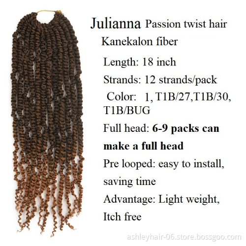 Kanekalon Private Label Passion Twist Pretwist Fiber Hair Custom Extensions Braids Crochet Braid Hair